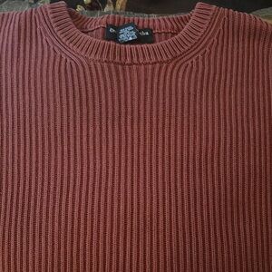 Cozy Red Crewneck Sweater with Ribbed Texture
